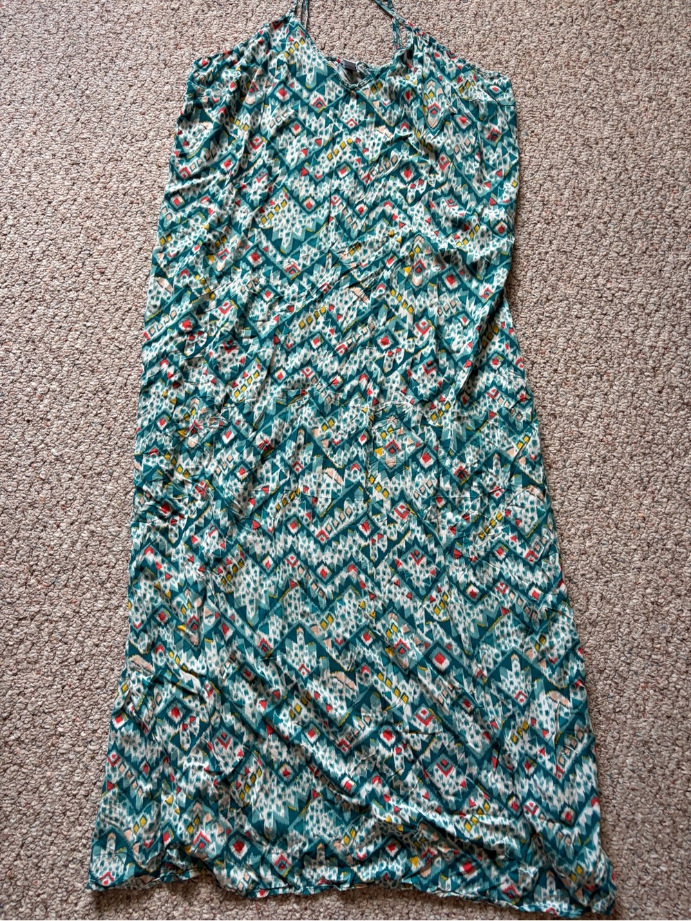 Old Navy Women Teal Geometric Ikat Maxi Dress Boho Summer Sun Dress XXL Tall